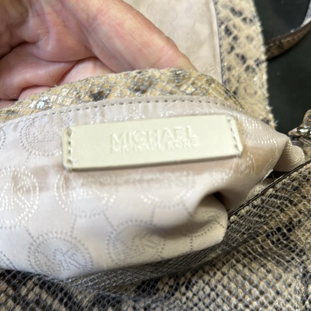 Michael Kors‎ Julian Snake Print Leather Dark Sand Shoulder Flap